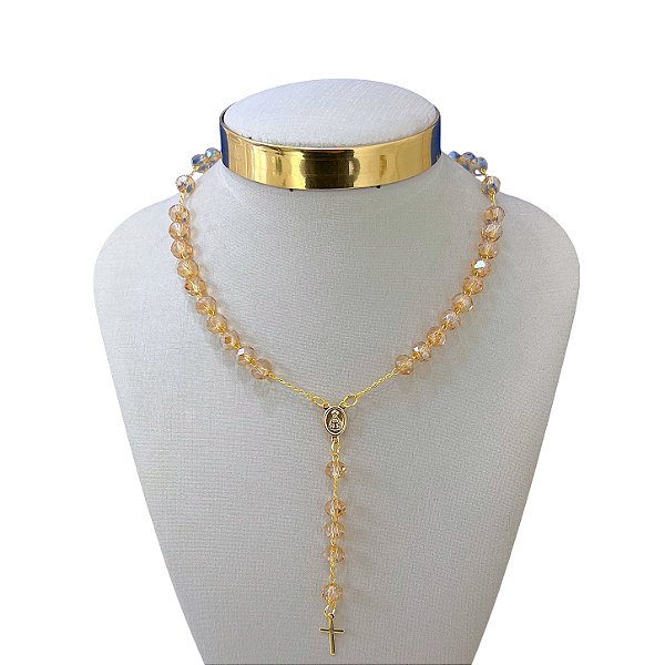 Colar Folheado Ouro 18k Terço Nossa Senhora Cristais