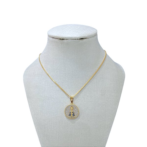 Colar Folheado Ouro 18k e Prata 925 Nossa Senhora Cravejada