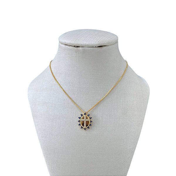 Colar Folheado Ouro 18k e Prata 925 Cruz Cravejada