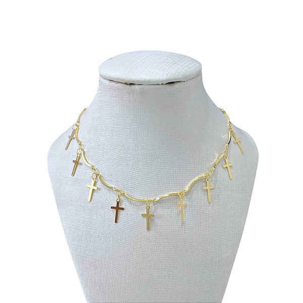 Choker Folheada Ouro 18k Cruz