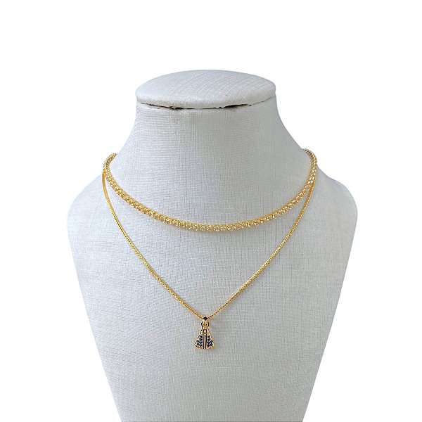 Choker Dupla Folheada Ouro 18k e Prata 925 Riviera Nossa Senhora