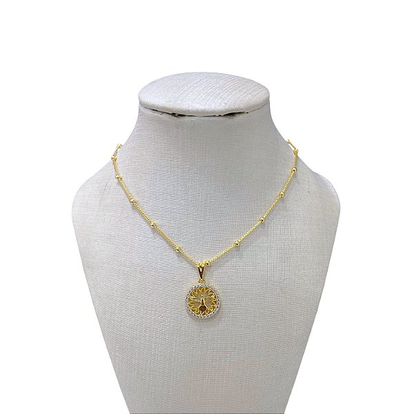 Colar Folheado Ouro 18k Espírito Santo Cravejado