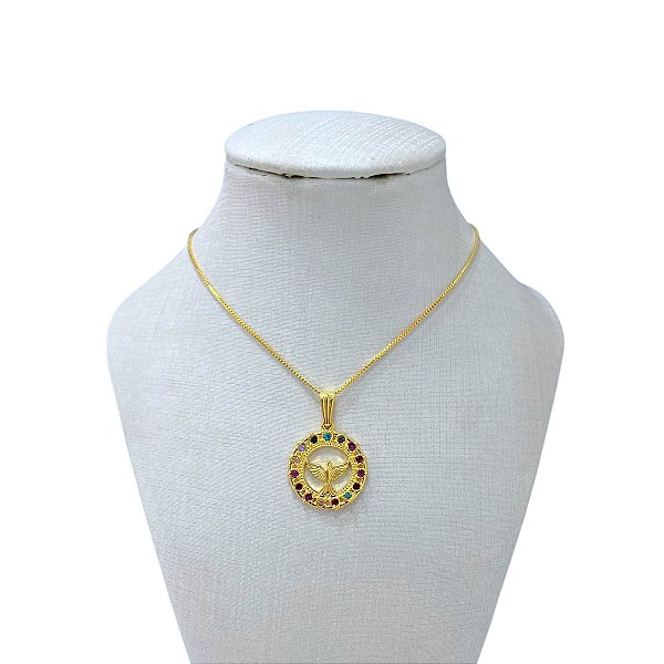 Colar Folheado Ouro 18k Espírito Santo Cravejado Colors