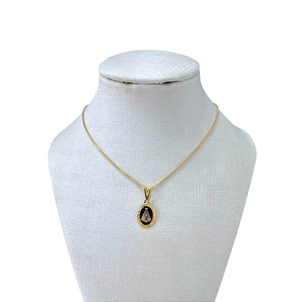 Colar Folheado Ouro 18k e Prata 925 Nossa Senhora Resinada