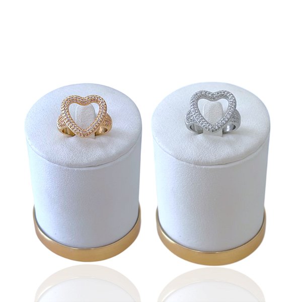 Anel Numeração Bijuteria Dourado e Prata Coração Cravejado