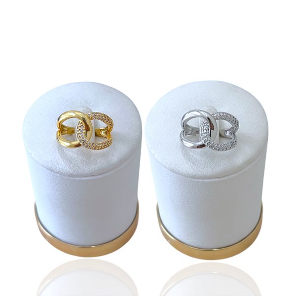 Anel Numeração Bijuteria Dourado e Prata Elos Cravejado