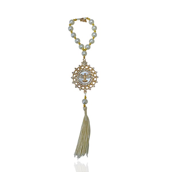 Chaveiro Terço Pérolas Espírito Santo Strass