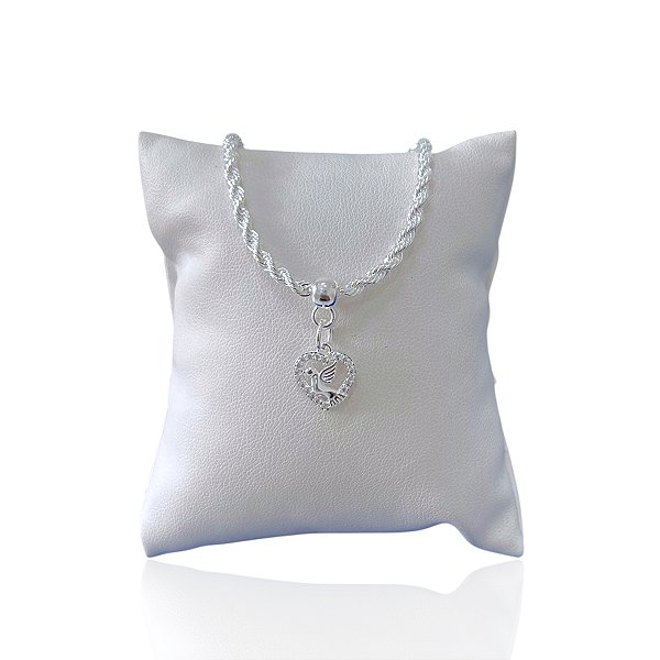 Pulseira Folheada Prata 925 Cordão Baiano Coração Espírito Santo Cravejada