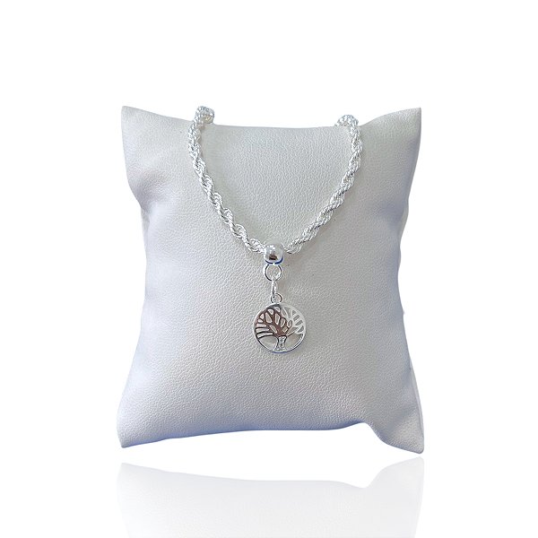 Pulseira Folheada Prata 925 Cordão Baiano Árvore da Vida Cravejada
