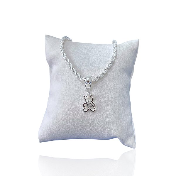 Pulseira Folheada Prata 925 Cordão Baiano Urso Cravejado