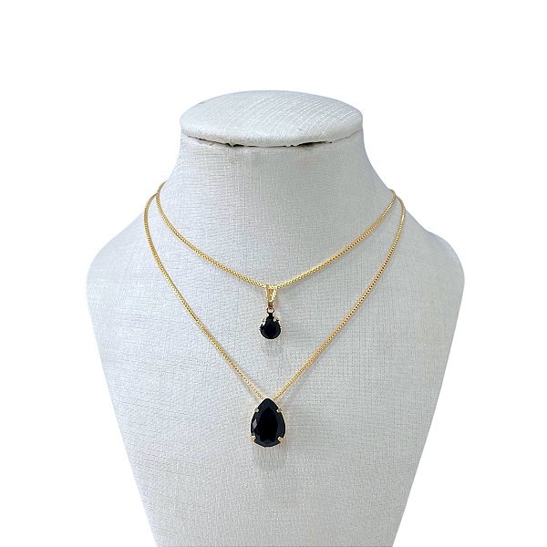 Colar Duplo Folheada Ouro 18k Gota Cristal