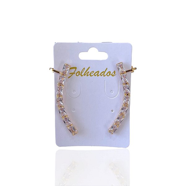 Brincos Folheado Ouro 18k e Prata 925 Ear Cuff Quadrado Cravejado