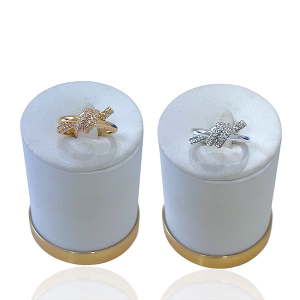 Anel Numeração Bijuteria Dourado e Prata Nó Cravejado