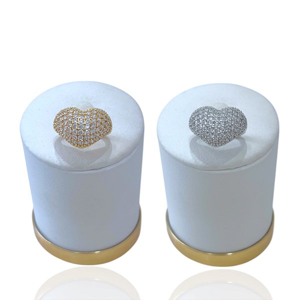 Anel Numeração Bijuteria Dourado e Prata Coração Cravejado