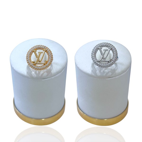 Anel Numeração Bijuteria Dourado e Prata Inspired LV Cravejado