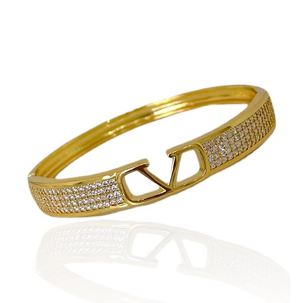 Bracelete Folheado Ouro 18k e Prata 925 Inspired V Cravejado