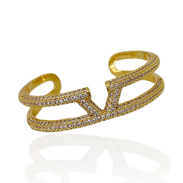 Bracelete Folheado Ouro 18k e Prata 925 Inspired V Cravejado