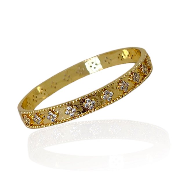 Bracelete Folheado Ouro 18k e Prata 925 Inspired Trevos Cravejado