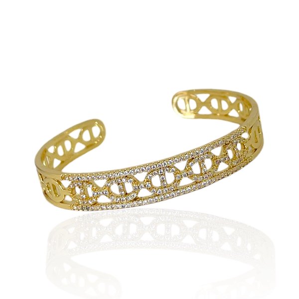 Bracelete Folheado Ouro 18k e Prata 925 Inspired Elos Cravejado