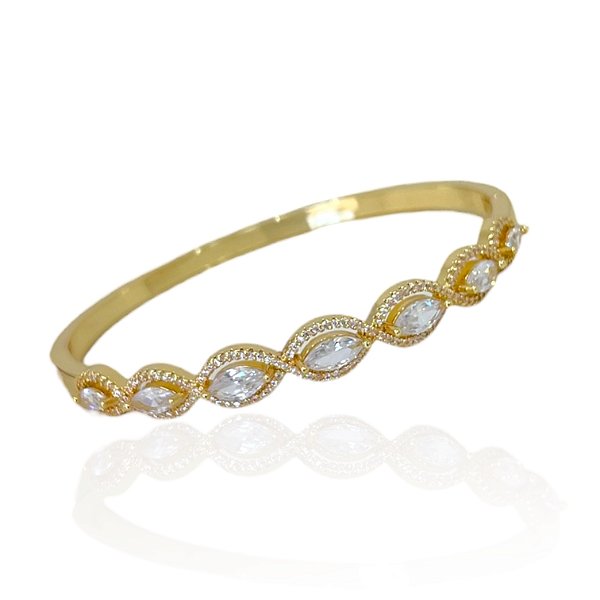 Bracelete Folheado Ouro 18k e Prata 925 Navetes Cristais Cravejado