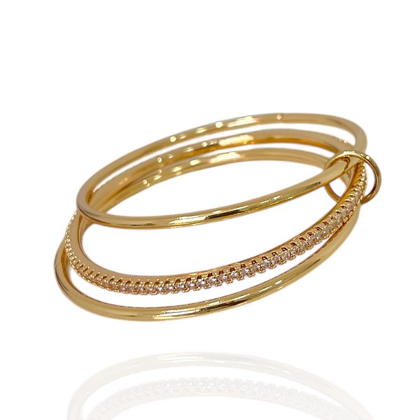 Bracelete Folheado Ouro 18k e Prata 925 3 Voltas Cravejado