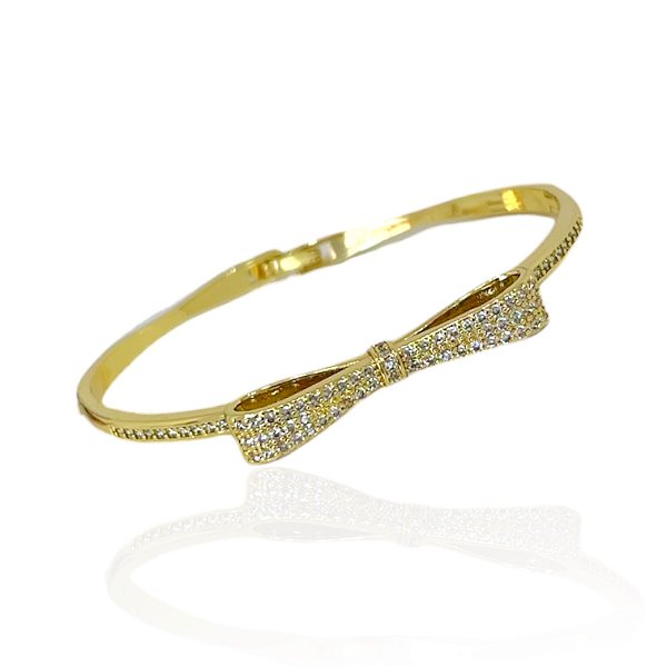 Bracelete Folheado Ouro 18k e Prata 925 Laço Cravejado