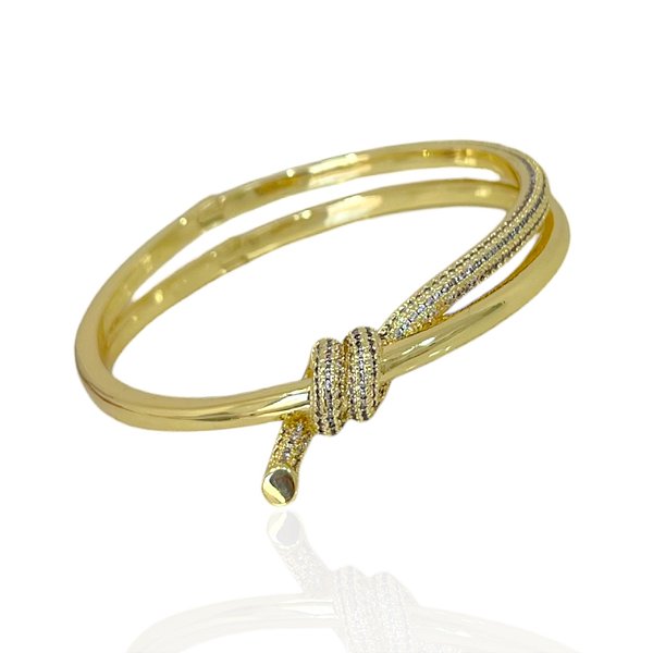 Bracelete Folheado Ouro 18k e Prata 925 Nó Cravejado