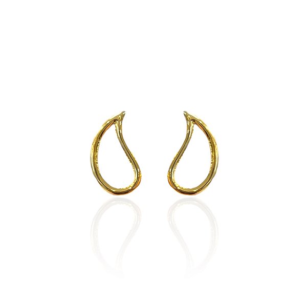 Brinco Folheado Ouro 18k Gota Virgula Vazada