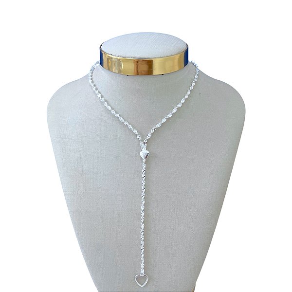 Colar Folheado Prata 925 Gravatinha Torcida Coração