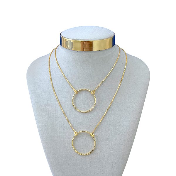 Colar Duplo Folheado Ouro 18k e Prata 925 Redondo