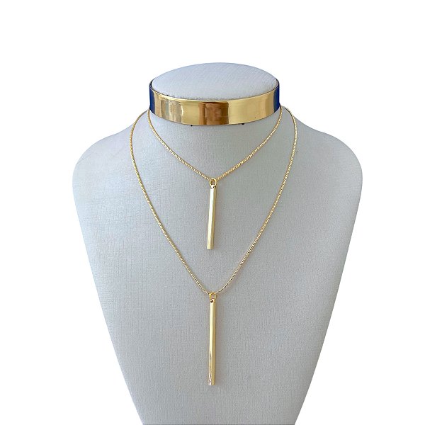 Colar Duplo Folheado Ouro 18k e Prata 925 Palitos