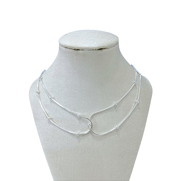 Choker Dupla Folheada Prata 925 Trançada Bolinha