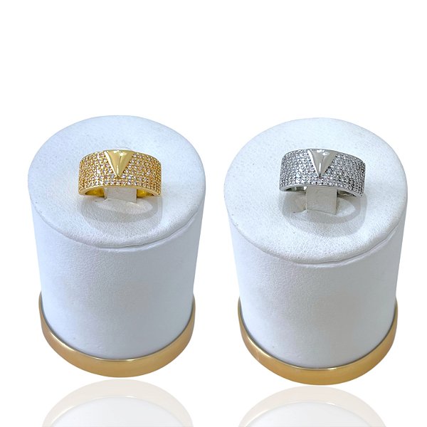 Anel Numeração Bijuteria Dourado e Prata Inspired V Cravejado