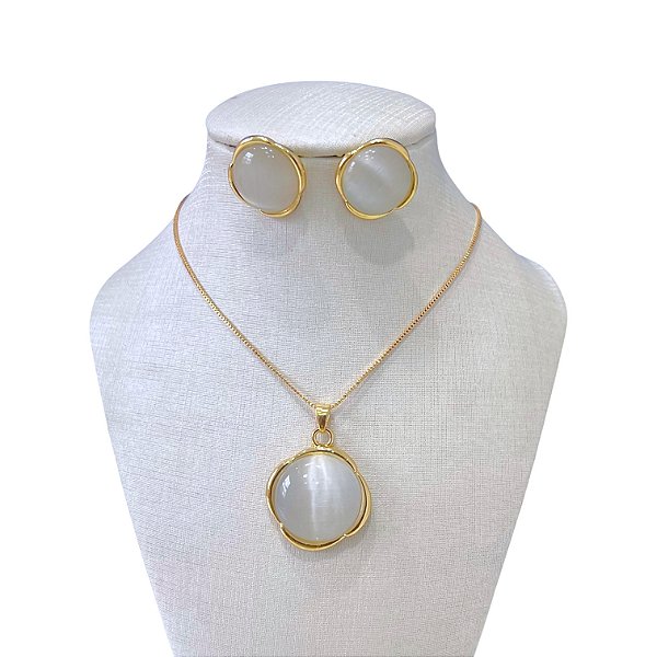 Conjunto Folheado Ouro 18k e Prata 925 Pedraria Flor