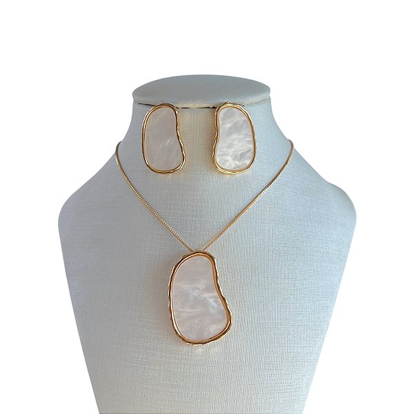 Conjunto Folheado Ouro 18k Orgânico Madrepérola