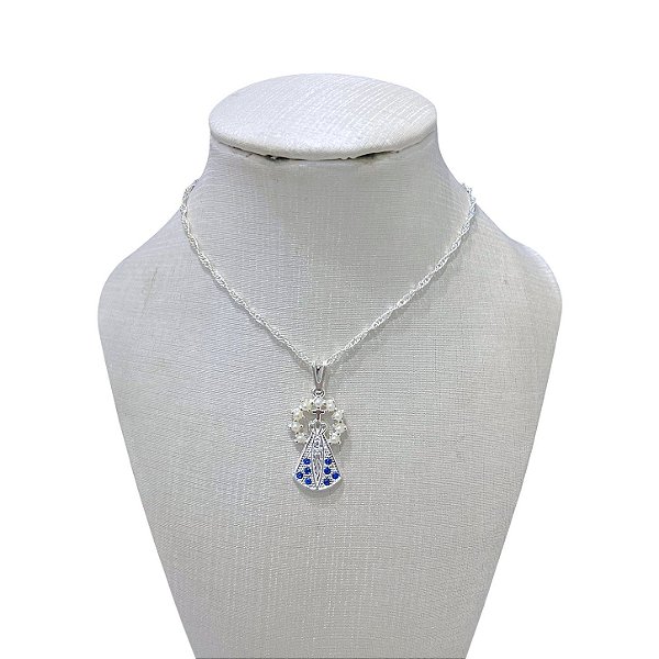 Colar Folheado Ouro 18k e Prata 925 Nossa Senhora Pérola