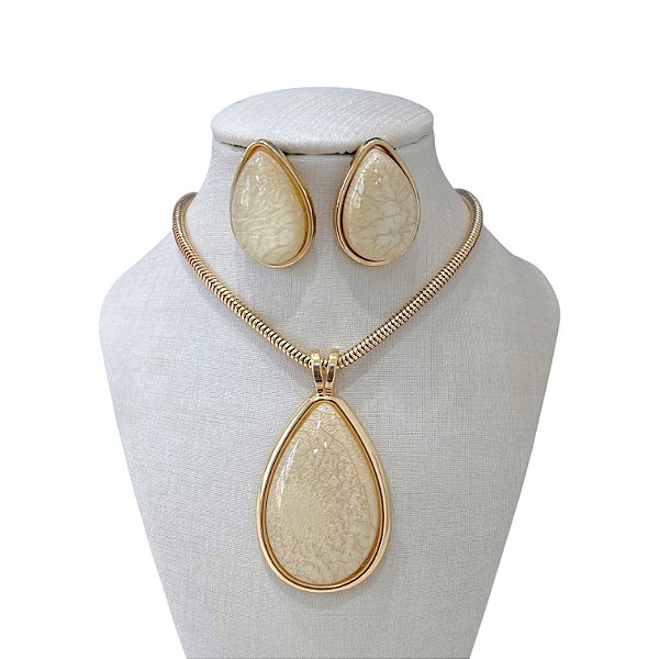 Conjunto Folheado Ouro 18k Malha Pedraria Gota