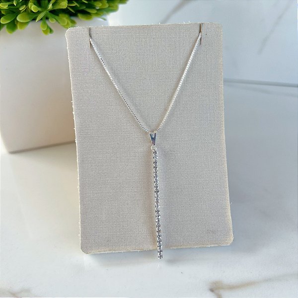 Colar Folheado Prata 925 Palito Strass