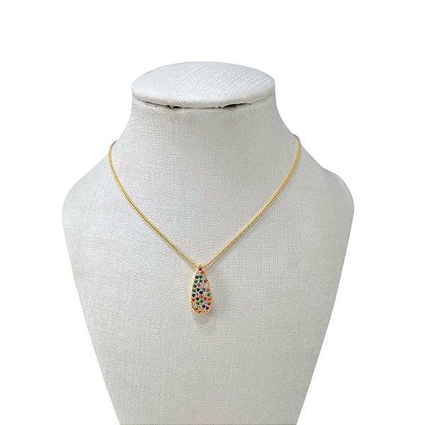 Colar Folheado Ouro 18k Gota Cravejada Colors