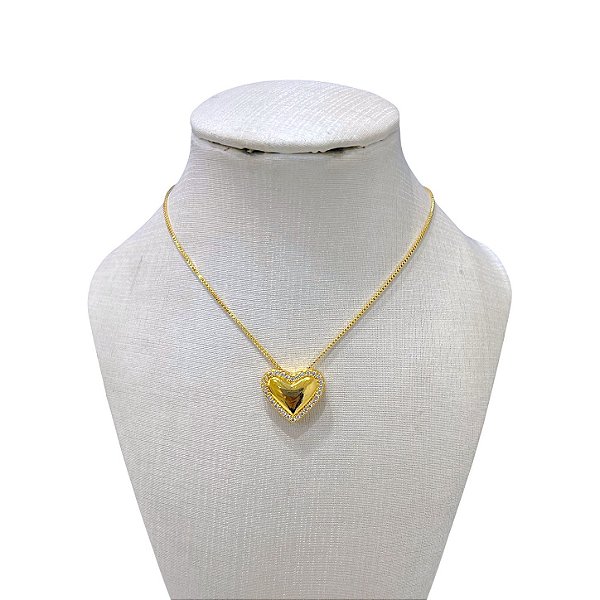 Colar Folheado Ouro 18k Coração Cravejado