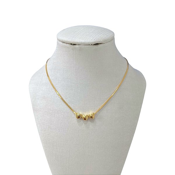 Choker Folheada Ouro 18k Laminada Corações