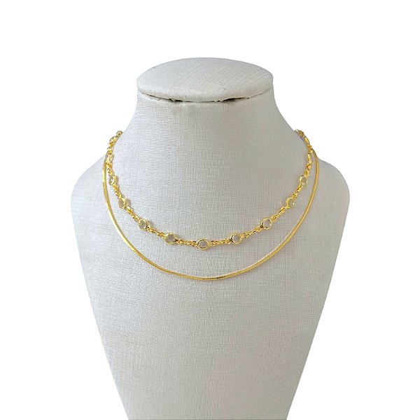 Choker Dupla Folheada Ouro 18k Laminada Ponto de Luz