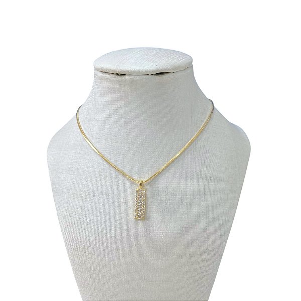 Colar Folheado Ouro 18k Laminada Palito Cravejado