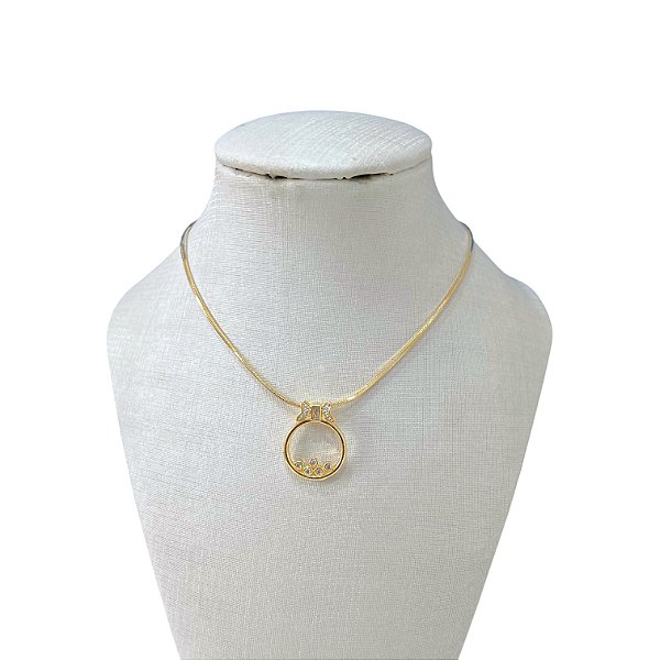 Colar Folheado Ouro 18k Laminada Mandala Laço Cravejada