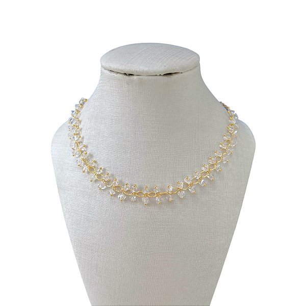 Choker Folheada Ouro 18k e Prata 925 Cristais
