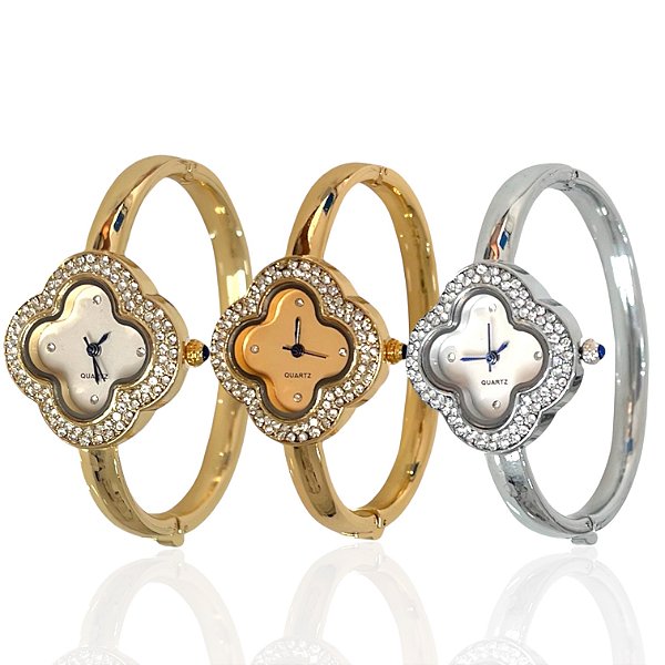 Relógio Aço Feminino Bracelete Inspired Trevo Strass