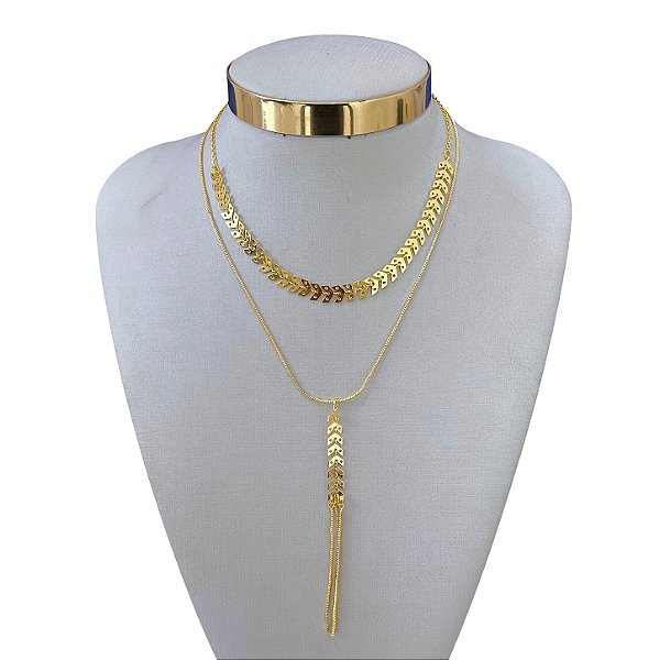 Colar Duplo Folheado Ouro 18k e Prata 925 Escamas Gravatinha