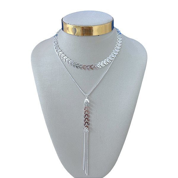 Colar Duplo Folheado Prata 925 Escamas Gravatinha