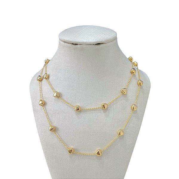 Colar Duplo Folheado Ouro 18k Corações