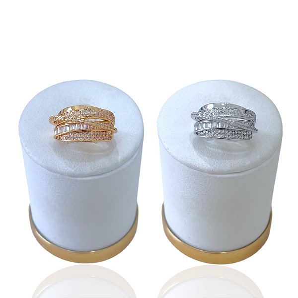 Anel Numeração Bijuteria Dourado e Prata Tiras Cravejado